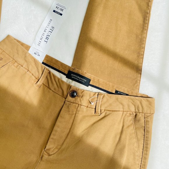 Scotch And Soda Mens Chino Pants 30x34 Stuart Regular Slim Fit Brown Stretch New - Picture 2 of 9